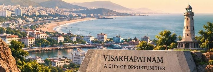 The Visakhapatnam coastline with its beach and lighthouse